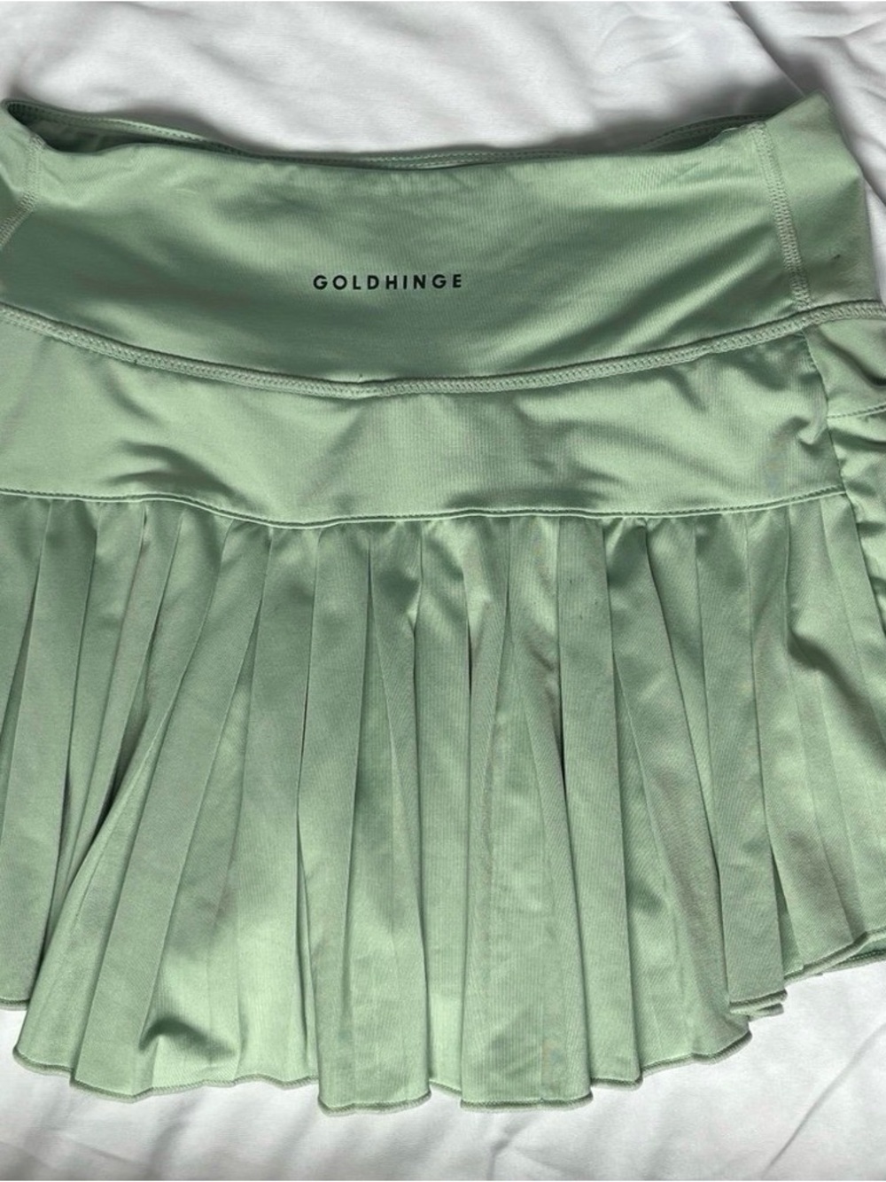 Gold Hinge Pleated Mini Tennis Skirt in Sage Green - Picture 4 of 4